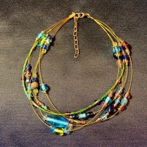 2/$20 Fashion Multistrand Glass Bead Blue Green Choker